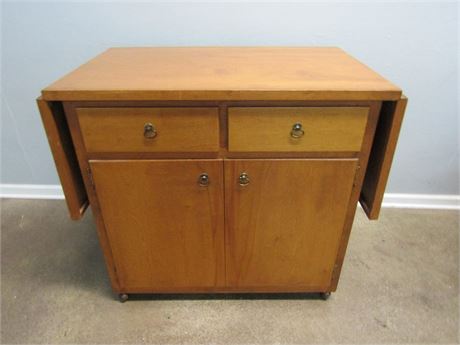 Solid Wood Buffet Cabinet on Rollers with Fold Down Side Extension