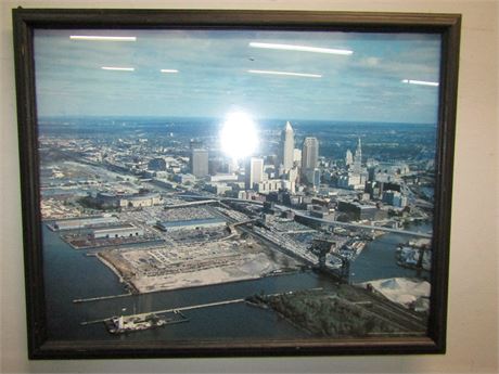 Vintage Original Cleveland Skyline Photo, with Simple Black Photo