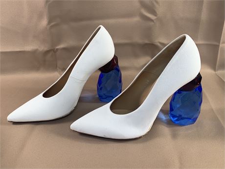 Pre-Loved Dries Van Noten White and Blue Acrylic Jewel Heel
