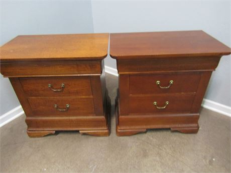 Set of Matching Solid Wood End Tables, Two Pull drawers