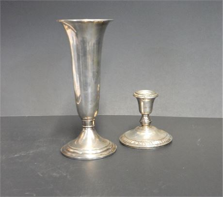 Weighted Sterling Silver Vase and Candlestick