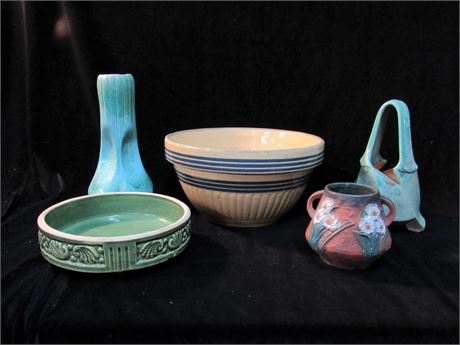 5 Piece Vintage Pottery Lot - Roseville, Brush-McCoy & Indian Hills