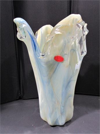 Large Lavazione Arte Glass Murano Swung/Stretch Glass Vase w/ Sticker