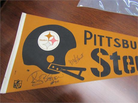 Vintage Pittsburgh Pennant with Legends Rocky Bleier and Mel Blount Signatures