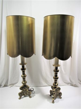 2 Mid Century Brass Candlestick Lamps