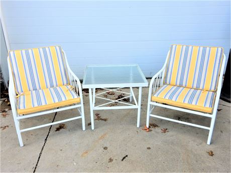 Patio Sunroom Chair Set with Square Glass Top Table