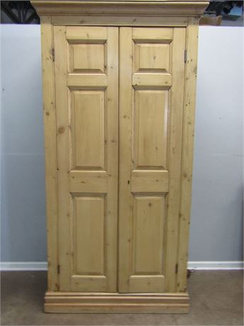 Extra Large Heavy Handcrafted Pale Wood Cabinet, with One Shelve