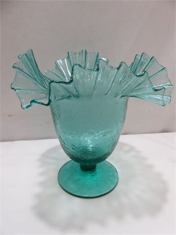 BLENKO Crackled Hand Blown Glass Vase