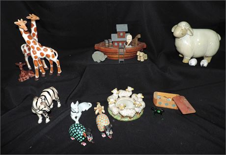 Wooden Noah's Ark Figures / Ceramic Animals