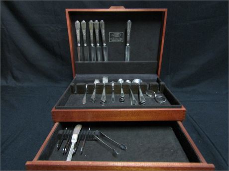 1847 Rogers Brother Silverplate Flatware With Wooden Box.
