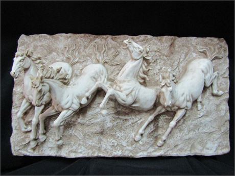 3' Wide Stampeding Wild Horses Sculptural Home Gallery Wall Frieze