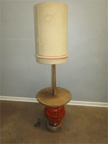 Vintage 1960's Orange Ceramic Drip Table Floor Lamp with Brown Shade