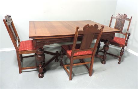 Jacobean Style Dining Table / 3 Chairs