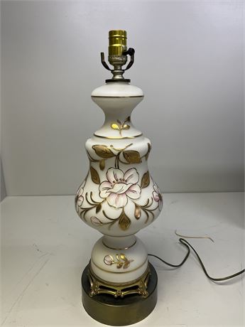 Vintage Gilded Floral Satin Glass Lamp