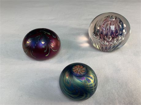 ( 3) Paper Weights, Signed, D. LOTTON, Signed, N. DELMATTO