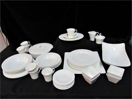 Large White Dinner/Serving Ware China Lot - including Mikasa - 40 Pieces