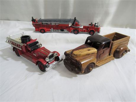 3 Model Lot - Diecast Corgi and Ertl and Carved Wood Pickup Truck
