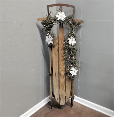 Decorated Vintage Wood and Metal Sled