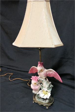 Vintage Porcelain Cockatoo Birds Capodimonte Figural Base Boudoir Lamp