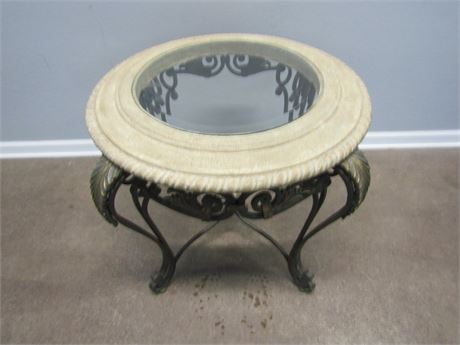 Unique Ceramic and Glass Accent Table, Round Shape with Metal / Iron base