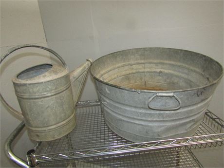 Galvanized Water Can & Wash Tub