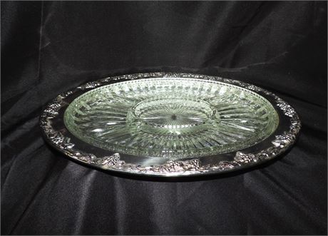 GORHAM Silver Plate Tray with Cut Glass Insert