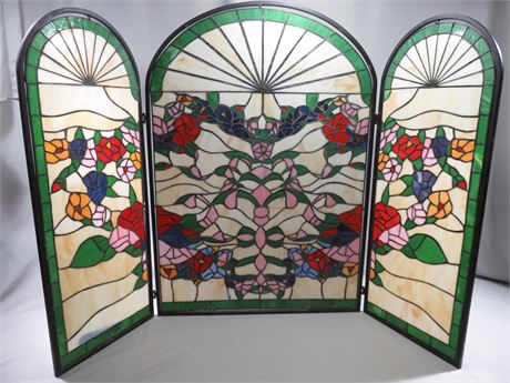 Stained Glass 3-Panel Fireplace Screen