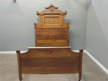 Exquisite Antique Eastlake Style Ornate Full-Size Bed on Casters