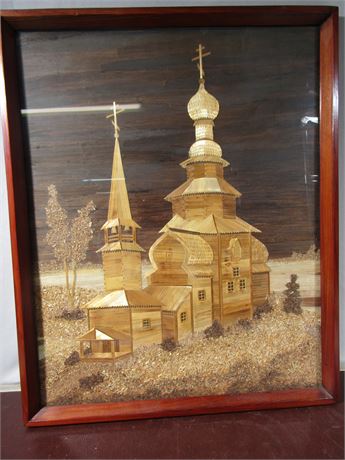 Vintage Russian Orthodox Church, Handcrafted Wood and Paper Design