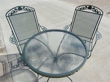 Outdoor Patio Set, 3 Piece with 2 Chairs, 1 Round Table with Wicker Trim