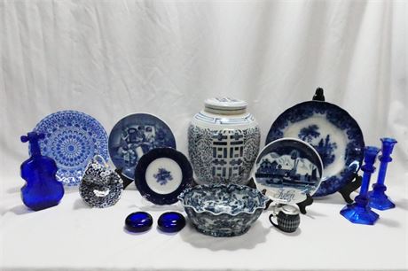 SYDENSTRICKER, WOOD & SONS Blue  Decorative Lot of Glass, Porcelain & More
