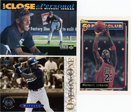 Michael Jordan 3 Card Lot, 2 Baseball 1 Basketball White Sox Bulls