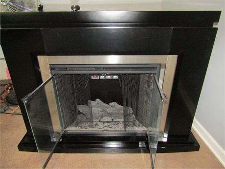 Electric Fireplace Heater by Twin Star Home, Remote, in Black with Slide Screens