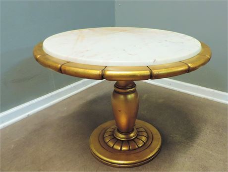 Stunning Round Marble Top Gold Tone Accent Table