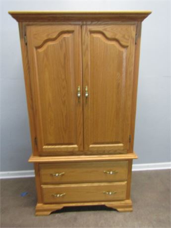 Large Oak Hutch with Wood Shelves and Two Drawers