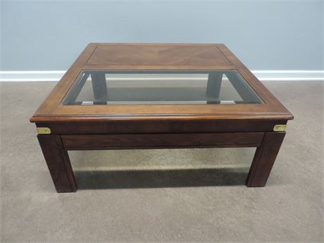 Vintage Lane Wood and Glass Top Coffee Table