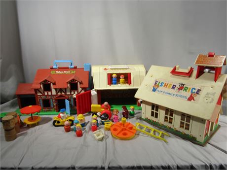 Fisher Price Barn, House and Play School with Figurines