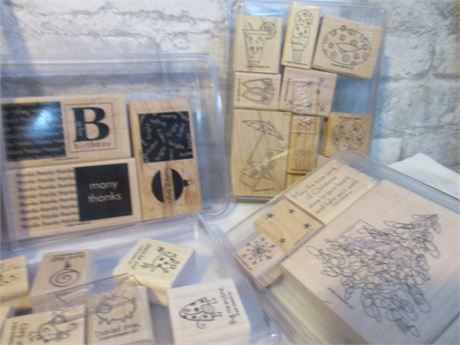 Like New, Very Large Lot of Rubber Wooden Stamps with Wide Variety Shapes & More