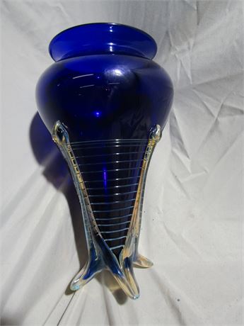 Vintage Cobalt Blue Vase with Gold Art Deco Style Trim