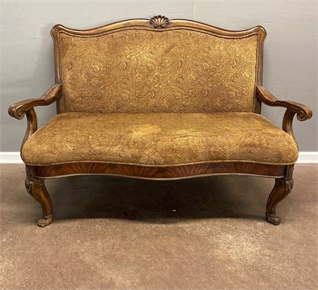 Vintage Style Wood and Fabric Settee