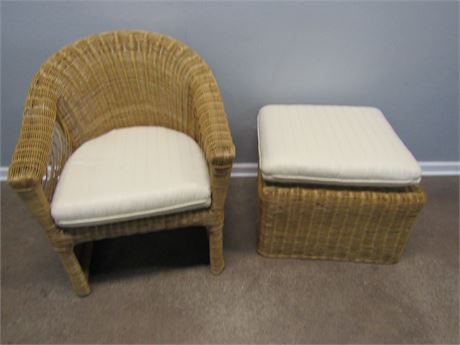 Outdoor Wicker Table and Ottoman