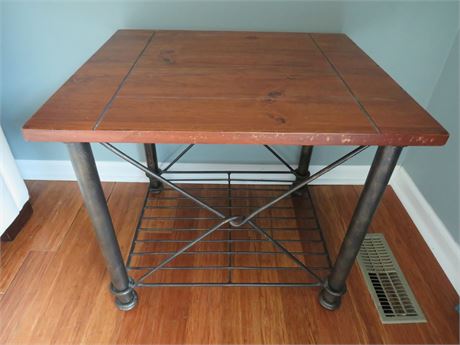 Wrought Iron Wood Top Side Table