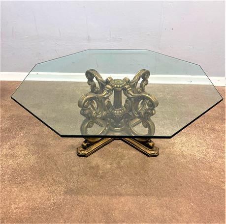 Octagon Shape Beveled Glass Top Coffee Table