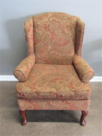 Paisley Fabric Wing-Back Chair with Cabriole Legs
