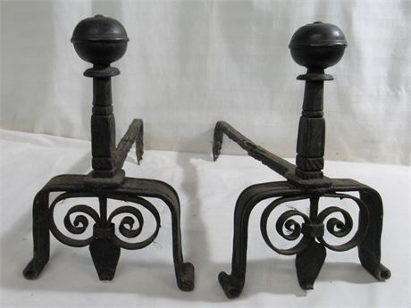 Antique Hand-Wrought Andirons