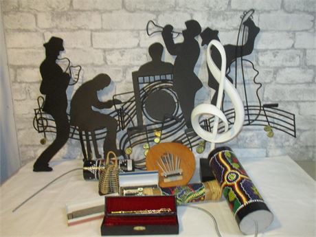 10 Piece Music Fan Lot, Hand Made Musical Instruments, Jazz Wall Art, Harmonicas