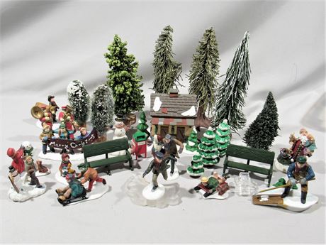 Over 2 Dozen Holiday/Christmas Display Accessories/Figurines - mostly Dept. 56