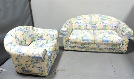 Plush Upholstered Loveseat / Chair