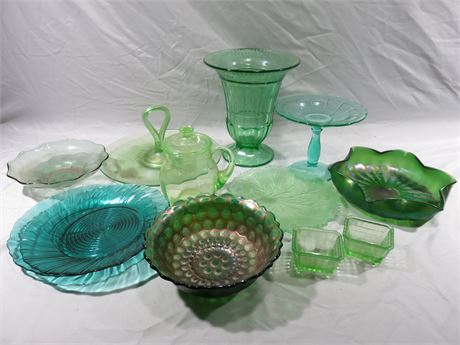 Assorted Green Glassware