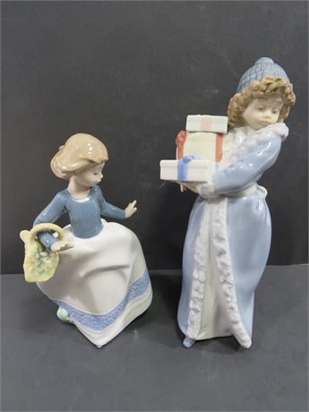 NAO by Lladro "Christmas Time" & "Off To Market" Figurines